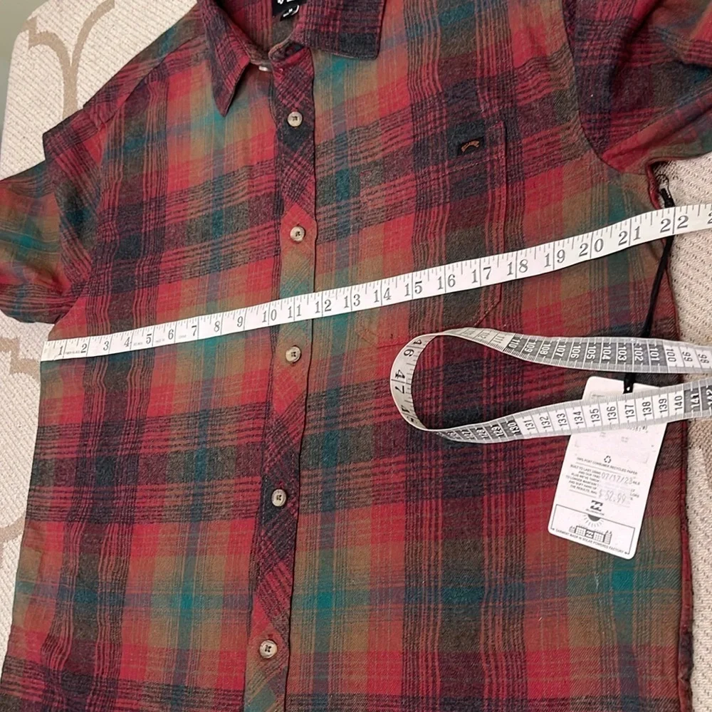 Billabong Coastline Wave Washed Plaid Flannel button down long sleeve Shirt